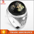 Wholesale best selling products two color plated Titanium mens ring with stone